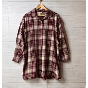 Pact Shirt Womens SZ XL/XXL Fireside Pomegranate Plaid Flannel Button Oversized